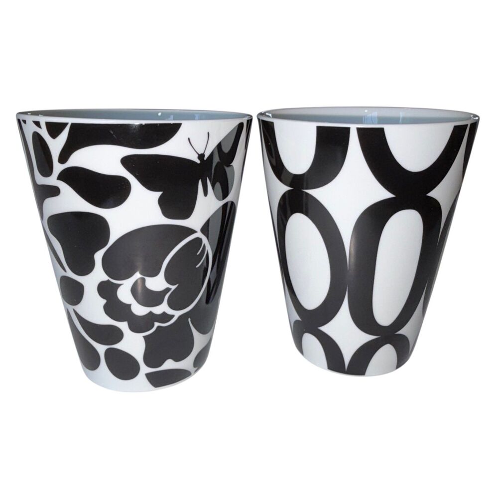 16oz French Bull Porcelain Mugs Set of Two Floral Geometric Bull Dog Black White